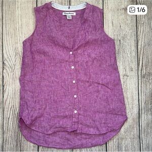 Tommy Bahama Purple Pink Tropical Button Down Top Sleeveless size XS